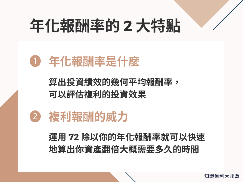 年化報酬率怎麼算？ 掌握報酬率計算的2 大特點，準確評估投資績效- 知識獲利大聯盟