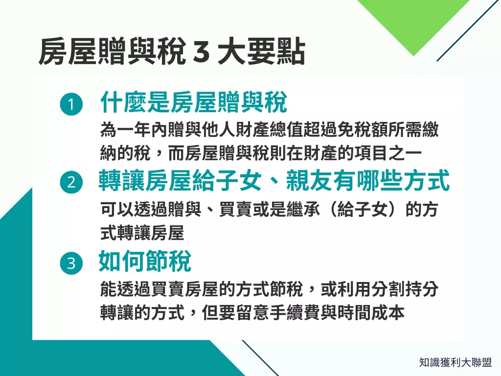 房屋贈與稅怎麼算？房屋贈與前你必知的3 大重點- 知識獲利大聯盟